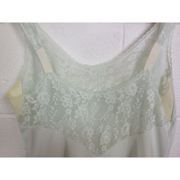 Vintage Van Raalte Suavette Nylon Slip Chemise Sea Foam Green Lace Sz 33 - Picture 8 of 11